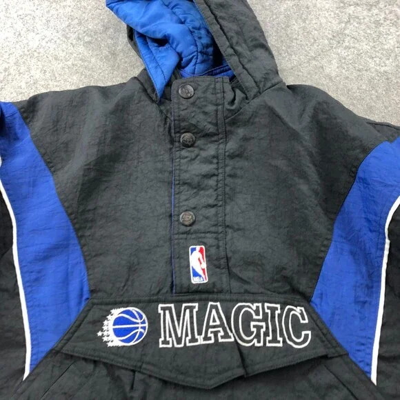 Vintage Orlando Magic Jacket Youth Medium Black Blue Windbreaker Kangaroo Pouch - Picture 4 of 15